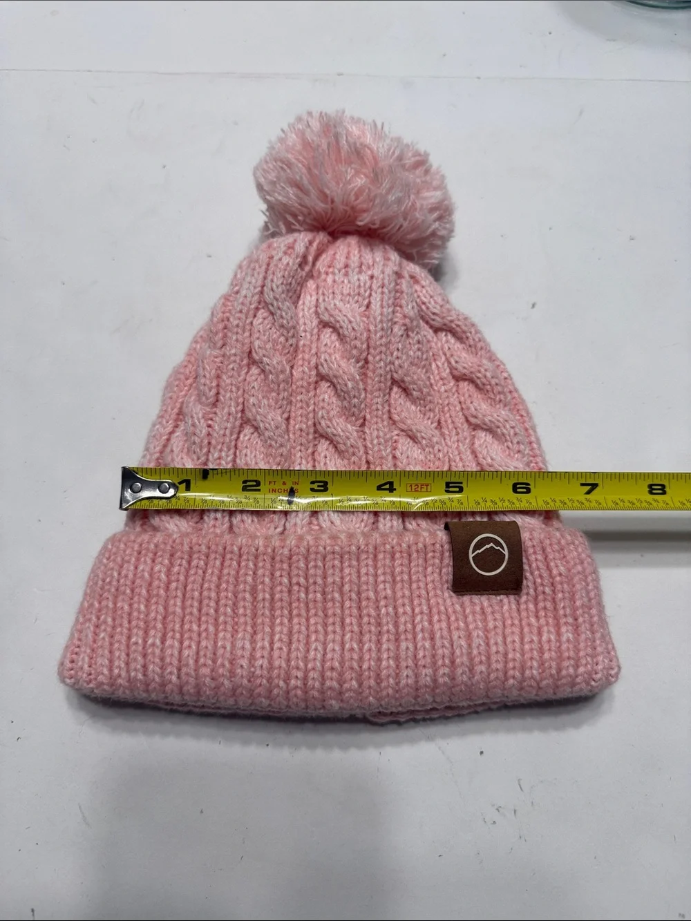 Soft Pink Cable-Knit Pom Pom Beanie for Kids
